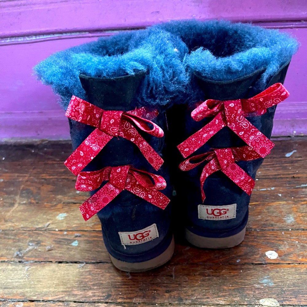 Navy Blue Ugg Boots with Red Bows